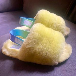 Size 11 grade school Neon green UGG SLIPPERS